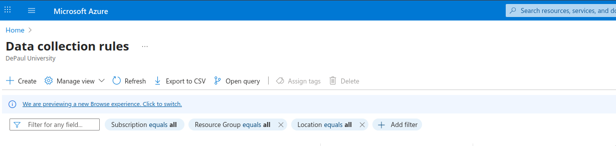 Data Collection Rule Create Button