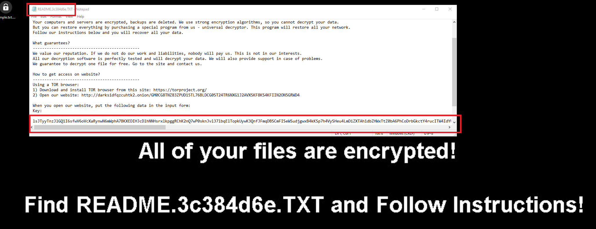 Image of ransomware note results