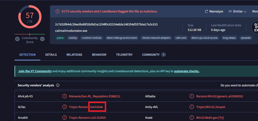 Image of virustotal results