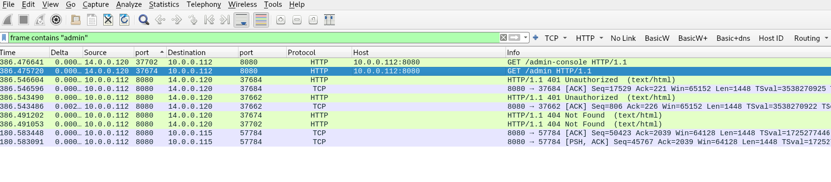 Image of wireshark results filtering for syn packets