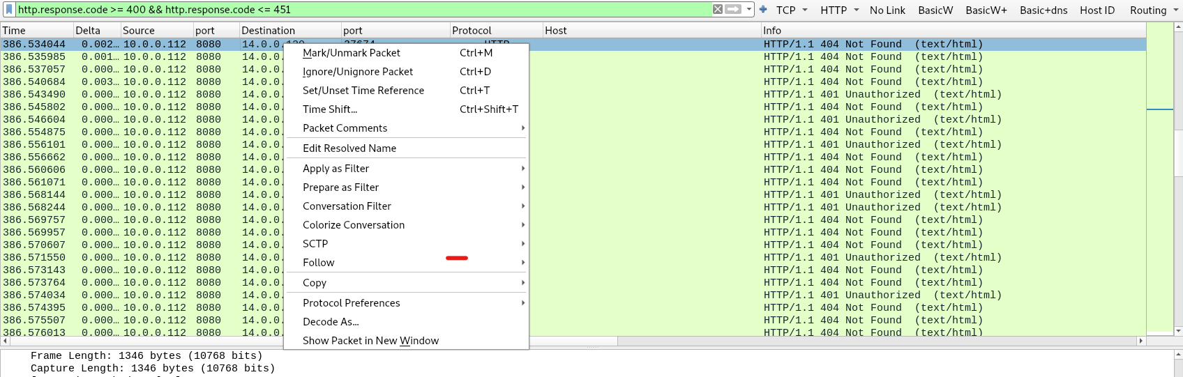 Image of wireshark results filtering for syn packets